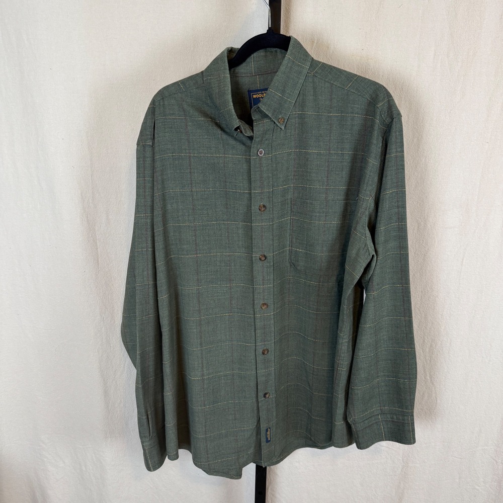 Woolrich‎ Mens Wool Blend Green Plaid Button Down Shirt Long Sleeve Large